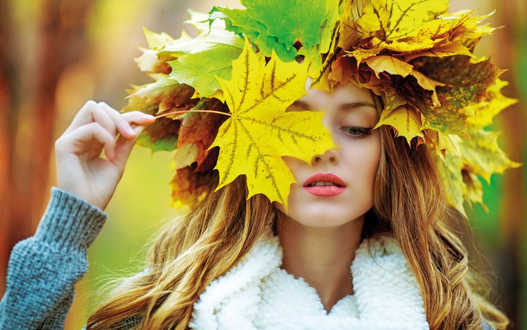 листья, девушка, портрет, взгляд, осень, волосы, лицо, leaves, girl, portrait, look, autumn, hair, face