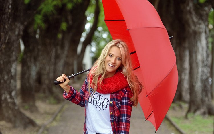зонтик, девушка, парк, блондинка, улыбка, взгляд, волосы, зонт, лицо, girl, park, blonde, smile, look, hair, umbrella, face