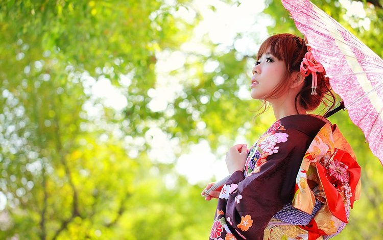 лицо, одежда, зонтик, кимоно, азиатка, face, clothing, umbrella, kimono, asian