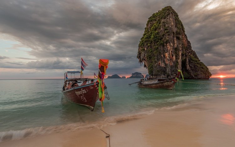 берег, море, скала, лодка, таиланд, shore, sea, rock, boat, thailand