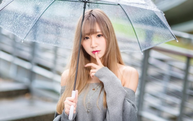 девушка, дождь, волосы, зонтик, азиатка, girl, rain, hair, umbrella, asian