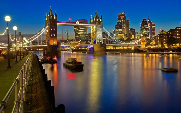 ночь, огни, река, лондон, темза, англия, тауэрский мост, night, lights, river, london, thames, england, tower bridge