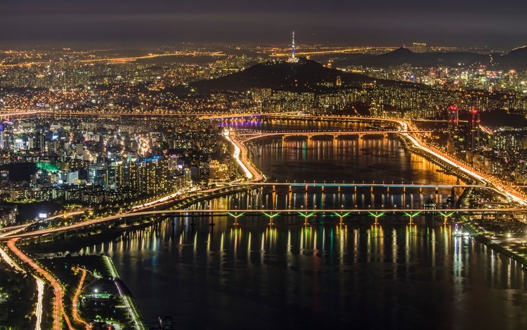 огни, панорама, город, мегаполис, сеул, южная корея, lights, panorama, the city, megapolis, seoul, south korea