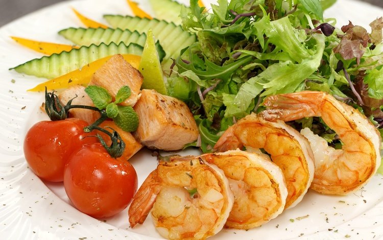 зелень, овощи, салат, морепродукты, креветки, greens, vegetables, salad, seafood, shrimp