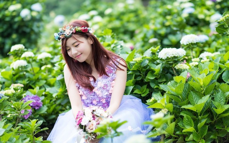 цветы, природа, девушка, улыбка, азиатка, flowers, nature, girl, smile, asian
