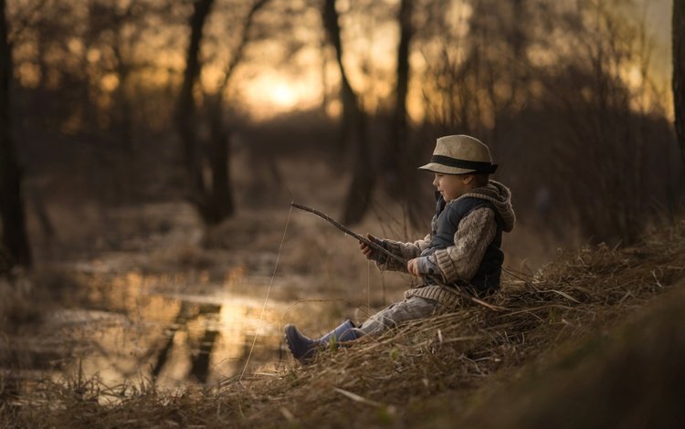 река, природа, закат, мальчик, шляпа, рыбалка, рыбак, iwona_podlasinska, river, nature, sunset, boy, hat, fishing, fisherman