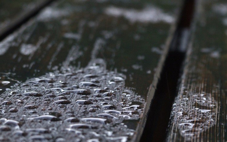 капли, воды, дождь, деревянная поверхность, drops, water, rain, wooden surface