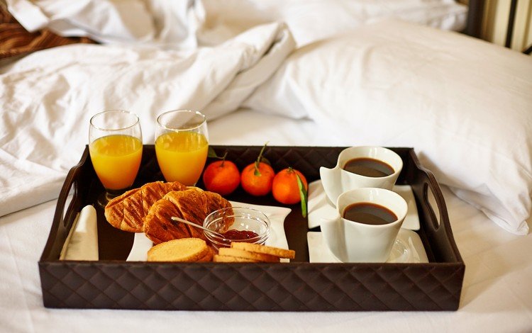 кофе, джем, завтрак, мандарины, сок, круассаны, тосты, coffee, jam, breakfast, tangerines, juice, croissants, toast