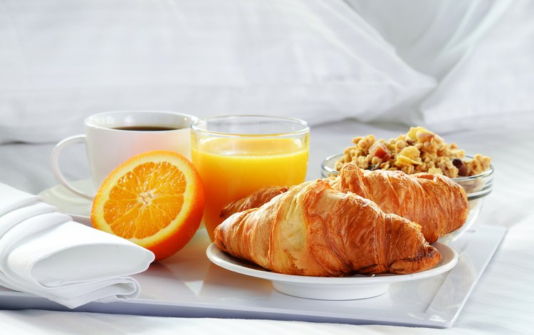 кофе, апельсин, завтрак, сок, круассаны, coffee, orange, breakfast, juice, croissants