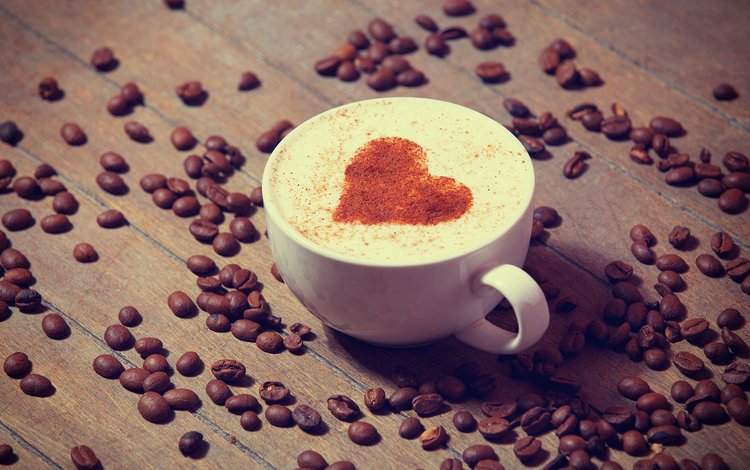 напиток, сердечко, кофе, чашка, кофейные зерна, капучино, drink, heart, coffee, cup, coffee beans, cappuccino