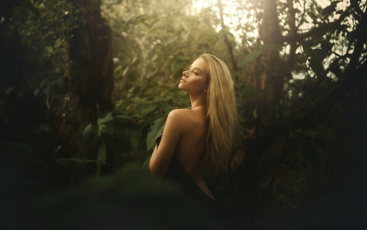 лес, блондинка, взгляд, спина, tj drysdale, forest, blonde, look, back