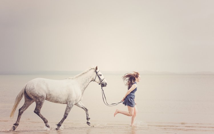 лошадь, берег, девушка, море, пляж, горизонт, свобода, бег, horse, shore, girl, sea, beach, horizon, freedom, running