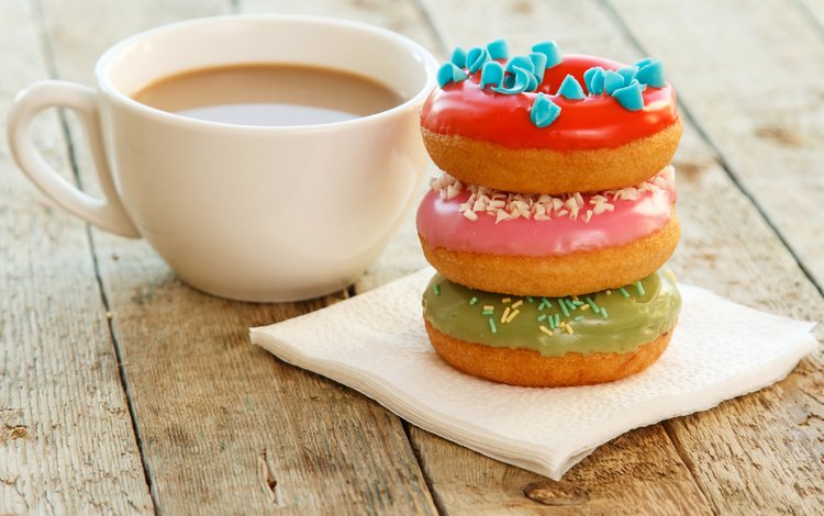 кофе, чашка, пончики, глазурь, coffee, cup, donuts, glaze