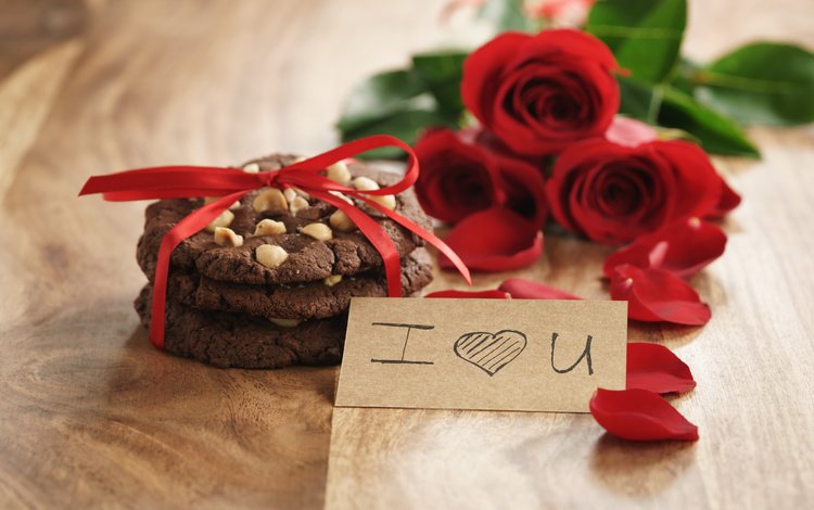 лепестки, букет, романтик, печенье, красные розы, валентинов день, petals, bouquet, romantic, cookies, red roses, valentine's day