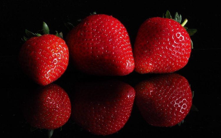 отражение, ягода, клубника, черный фон, reflection, berry, strawberry, black background