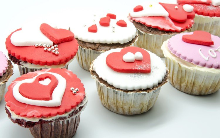 сердечки, десерт, глазурь, день святого валентина, кексы, капкейки, hearts, dessert, glaze, valentine's day, cupcakes