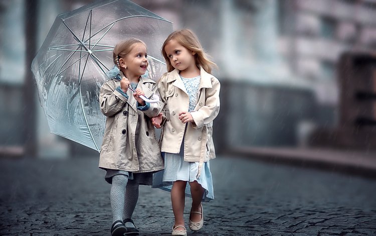 дети, зонт, девочки, мостовая, подружки, children, umbrella, girls, bridge, girlfriend