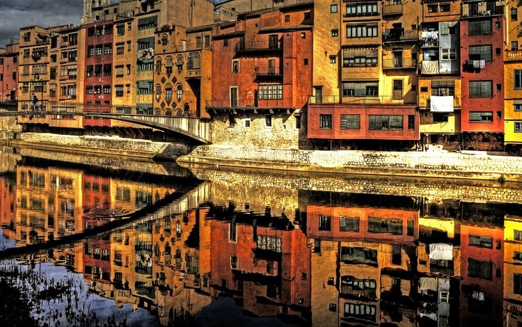 отражение, мост, италия, флоренция, река арно, reflection, bridge, italy, florence, the arno river