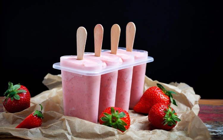 мороженое, клубника, ягоды, десерт, фруктовое мороженое, ice cream, strawberry, berries, dessert, popsicles