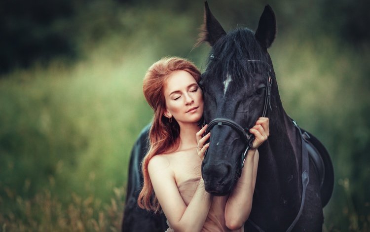 лошадь, природа, девушка, настроение, портрет, волосы, лицо, конь, закрытые глаза, closed eyes, horse, nature, girl, mood, portrait, hair, face