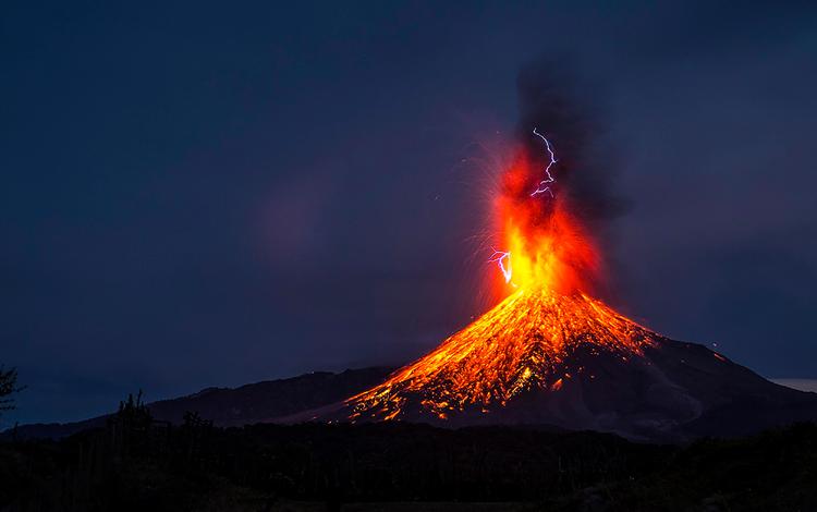 небо, молния, извержение, вулкан, мексика, вулкан колима, the sky, lightning, the eruption, the volcano, mexico, colima volcano