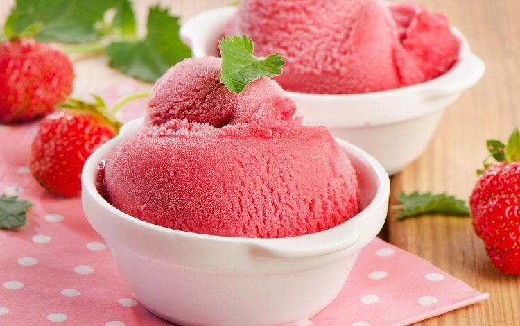 мята, мороженое, клубника, ягоды, сладкое, фруктовое, mint, ice cream, strawberry, berries, sweet, fruit