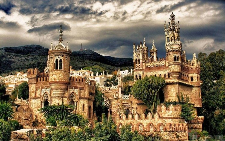небо, замок, испания, растительность, castillo de colomares, замок коломарес, the sky, castle, spain, vegetation, colomares castle