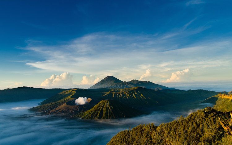 небо, облака, горы, пейзаж, вулкан, индонезия, ява, the sky, clouds, mountains, landscape, the volcano, indonesia, java