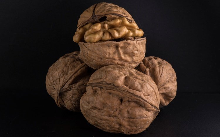орехи, макро, фон, ядро, черный фон, скорлупа, грецкие орехи, nuts, macro, background, -, black background, shell, walnuts