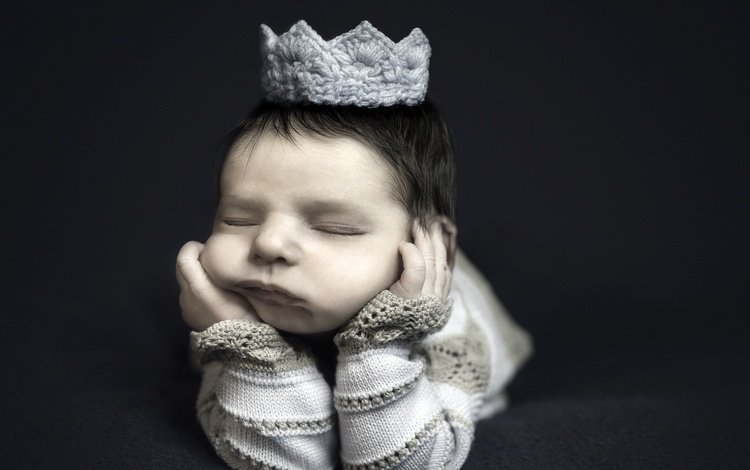 сон, черный фон, лицо, ребенок, младенец, корона, закрытые глаза, sleep, black background, face, child, baby, crown, closed eyes