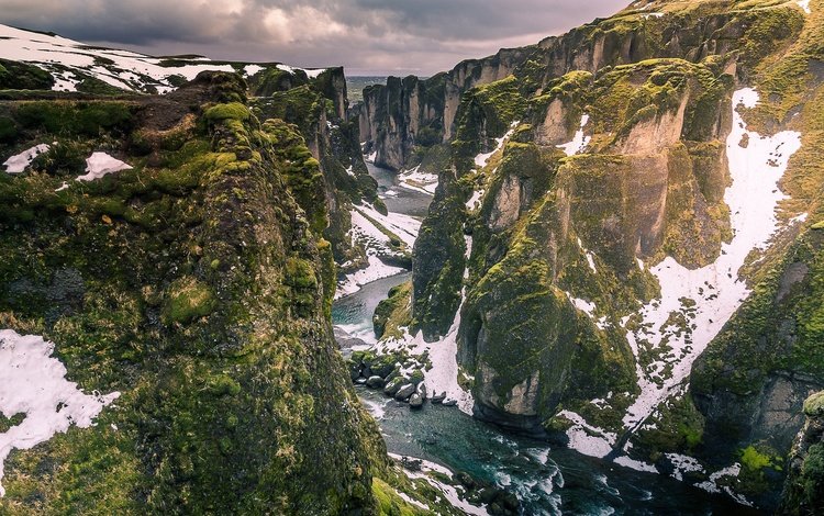 река, скалы, снег, исландия, vestur-skaftafellssysla, river, rocks, snow, iceland