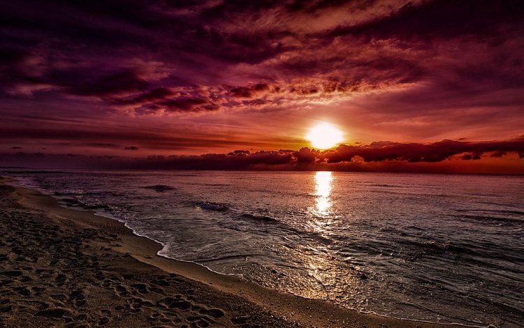 небо, облака, солнце, закат, песок, пляж, горизонт, океан, the sky, clouds, the sun, sunset, sand, beach, horizon, the ocean