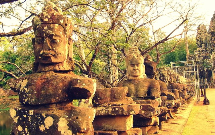 статуи, камбоджа, ангкор ват, храмовый комплекс, statues, cambodia, angkor wat, the temple complex