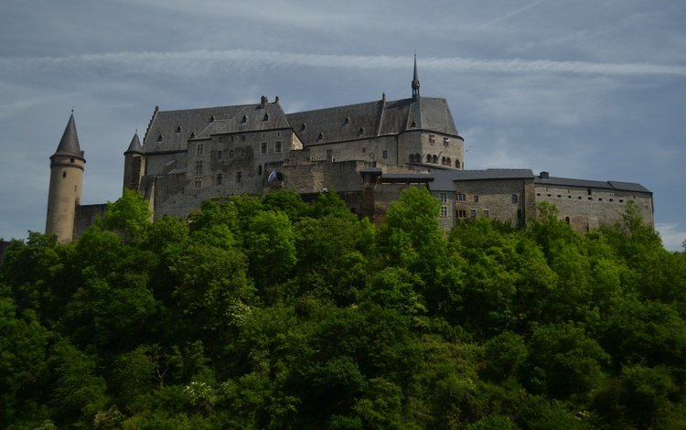 небо, облака, деревья, замок, люксембург, вианден, vianden castle, the sky, clouds, trees, castle, luxembourg, vianden