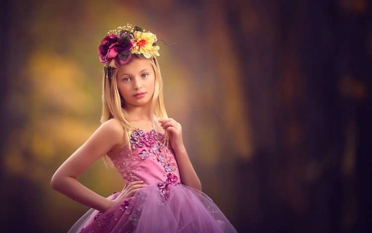 цветы, розовое платье, взгляд, дети, девочка, волосы, лицо, ребенок, венок, flowers, pink dress, look, children, girl, hair, face, child, wreath