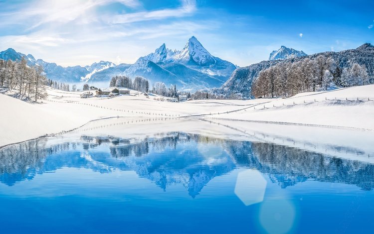 озеро, горы, природа, зима, отражение, пейзаж, альпы, lake, mountains, nature, winter, reflection, landscape, alps