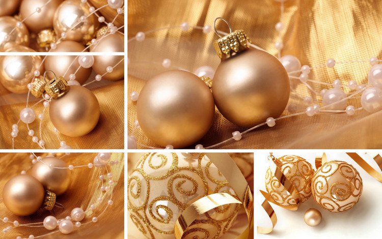 новый год, шарики, праздник, рождество, елочные игрушки, золотой, коллаж, новогодние украшения, бусины, beads, new year, balls, holiday, christmas, christmas decorations, gold, collage