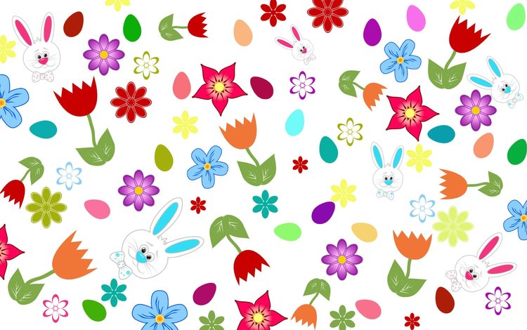 цветы, обои, кролики, пасха, яйца, зайчики, flowers, wallpaper, rabbits, easter, eggs, bunnies