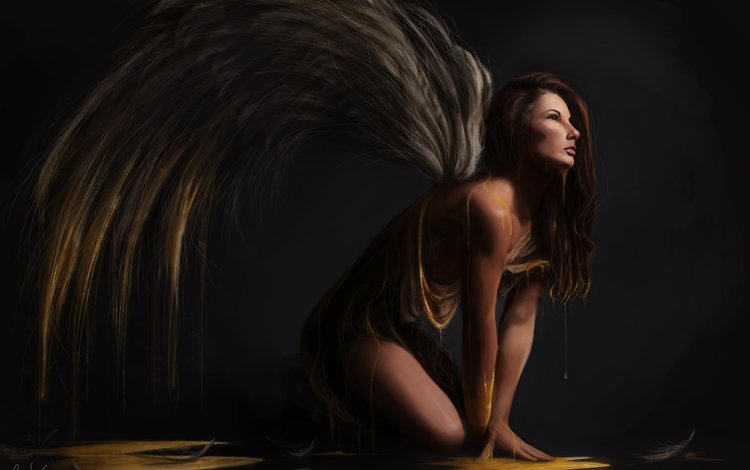 арт, лицо, девушка, фантастика, взгляд, крылья, ангел, профиль, волосы, art, face, girl, fiction, look, wings, angel, profile, hair