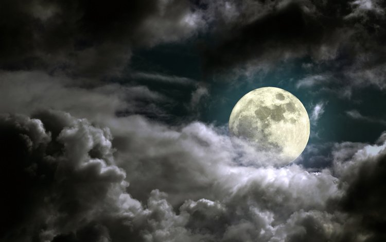 небо, облака, луна, полнолуние, the sky, clouds, the moon, the full moon