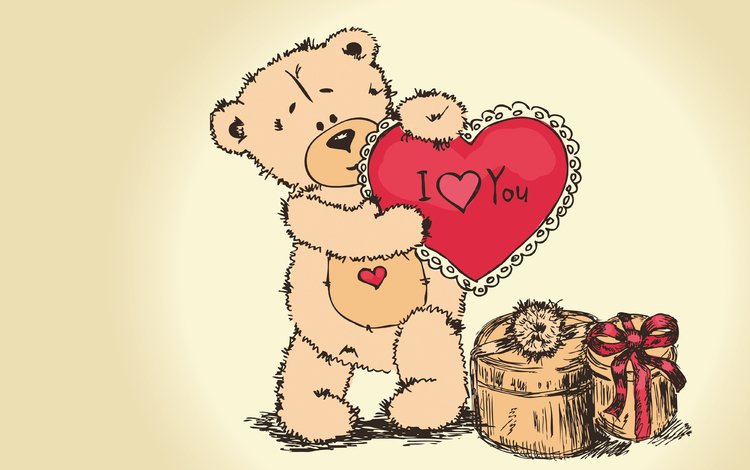 рисунок, медведь, мишка, сердце, подарок, день влюбленных, люблю, валентинов день, figure, bear, heart, gift, valentine's day, love