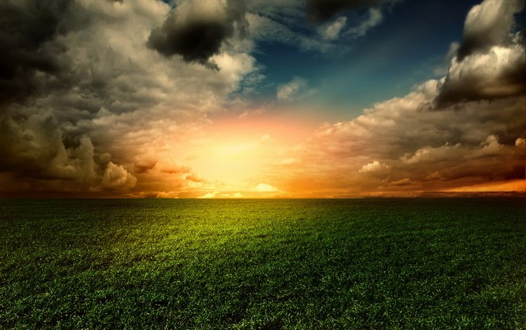 небо, облака, природа, закат, пейзаж, поле, горизонт, the sky, clouds, nature, sunset, landscape, field, horizon