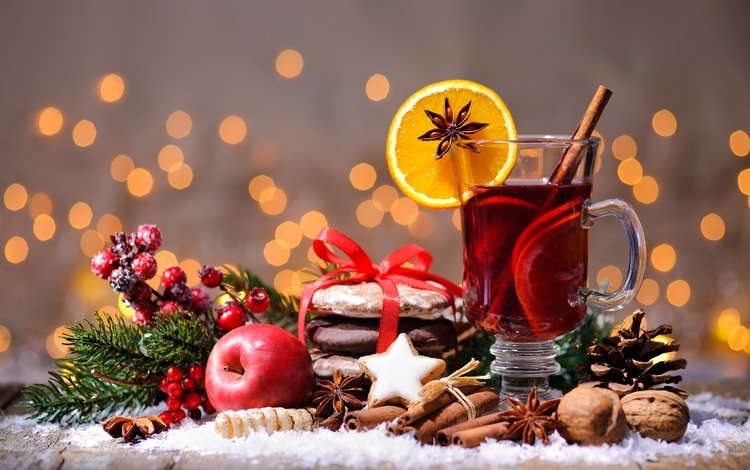 новый год, бадьян, орехи, глинтвейн, напиток, корица, яблоки, апельсин, рождество, печенье, new year, star anise, nuts, mulled wine, drink, cinnamon, apples, orange, christmas, cookies