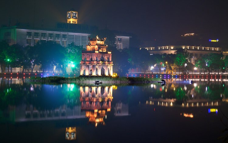 ночь, огни, отражение, город, вьетнам, ханой, night, lights, reflection, the city, vietnam, hanoi