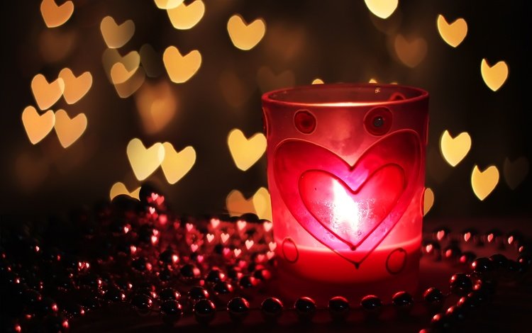 свет, фон, сердце, любовь, бусы, свеча, сердечки, боке, light, background, heart, love, beads, candle, hearts, bokeh