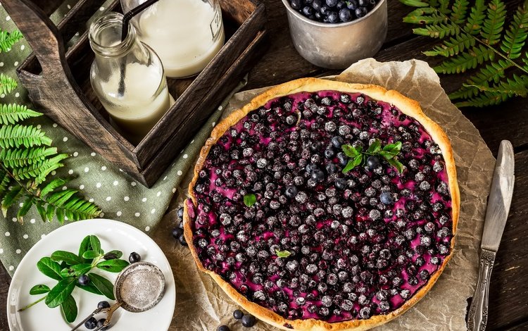 мята, ягоды, черника, выпечка, пирог, mint, berries, blueberries, cakes, pie