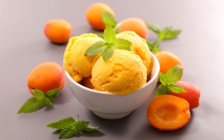 мята, мороженое, фрукты, абрикос, сладкое, десерт, абрикосы, mint, ice cream, fruit, apricot, sweet, dessert, apricots