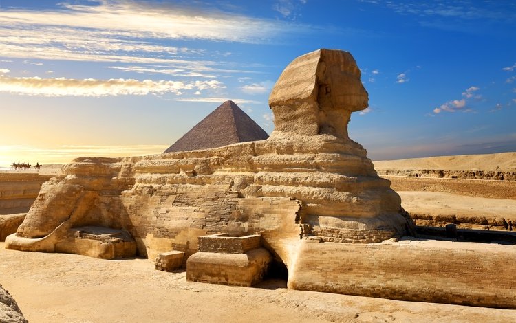 небо, cairo, great sphinx of giza, облака, солнце, пустыня, пирамида, египет, всадники, сфинкс, the sky, clouds, the sun, desert, pyramid, egypt, riders, sphinx