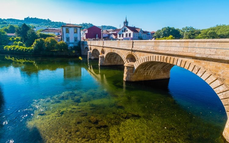 река, мост, португалия, arcos de valdevez, river, bridge, portugal