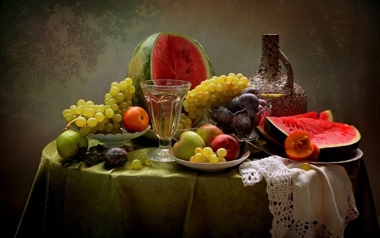 виноград, нектарины, лето, фрукты, яблоки, арбуз, вино, натюрморт, сливы, grapes, nectarines, summer, fruit, apples, watermelon, wine, still life, plum